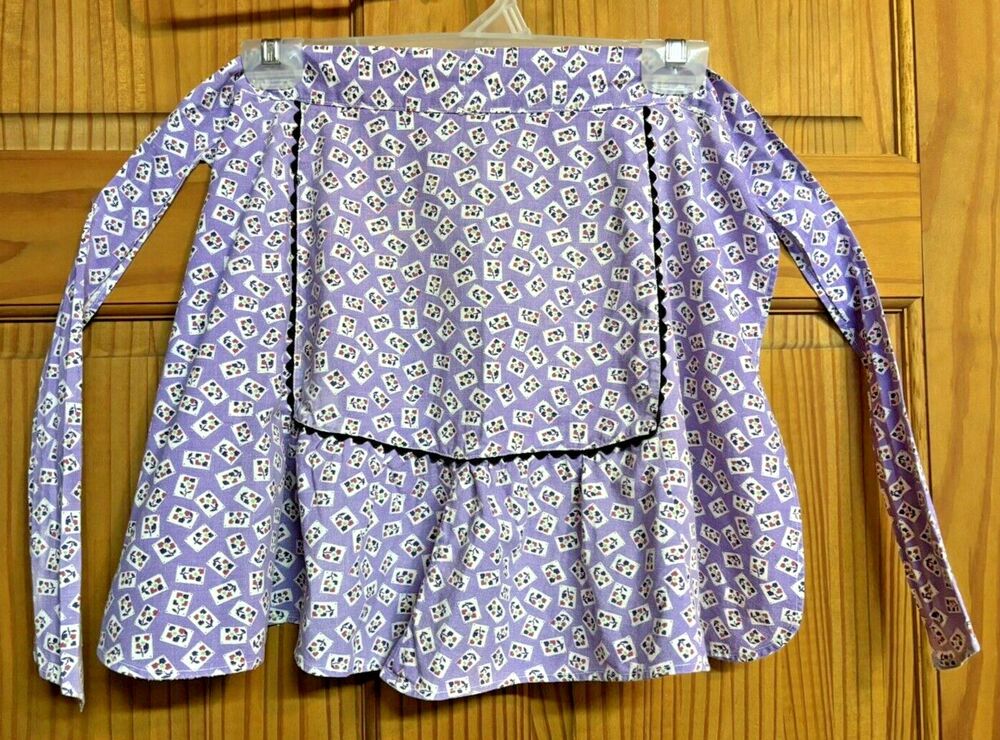 Vintage Handmade Purple Floral Woman's Cotton Half Apron - Farmhouse Kitchen